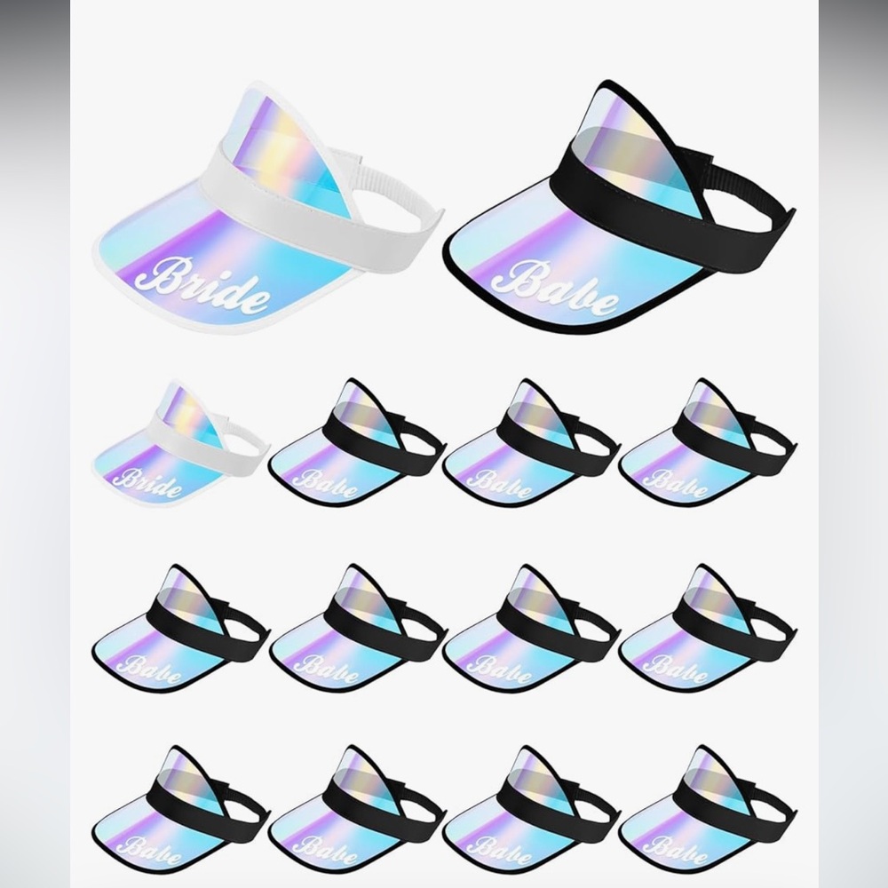 Holographic Visors - Black and White bachelorette party BRIDE and BABE visors